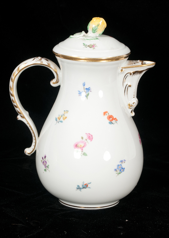 Meissen Porcelain Teapot, Matching Cream & Covered Sugar Bowl
