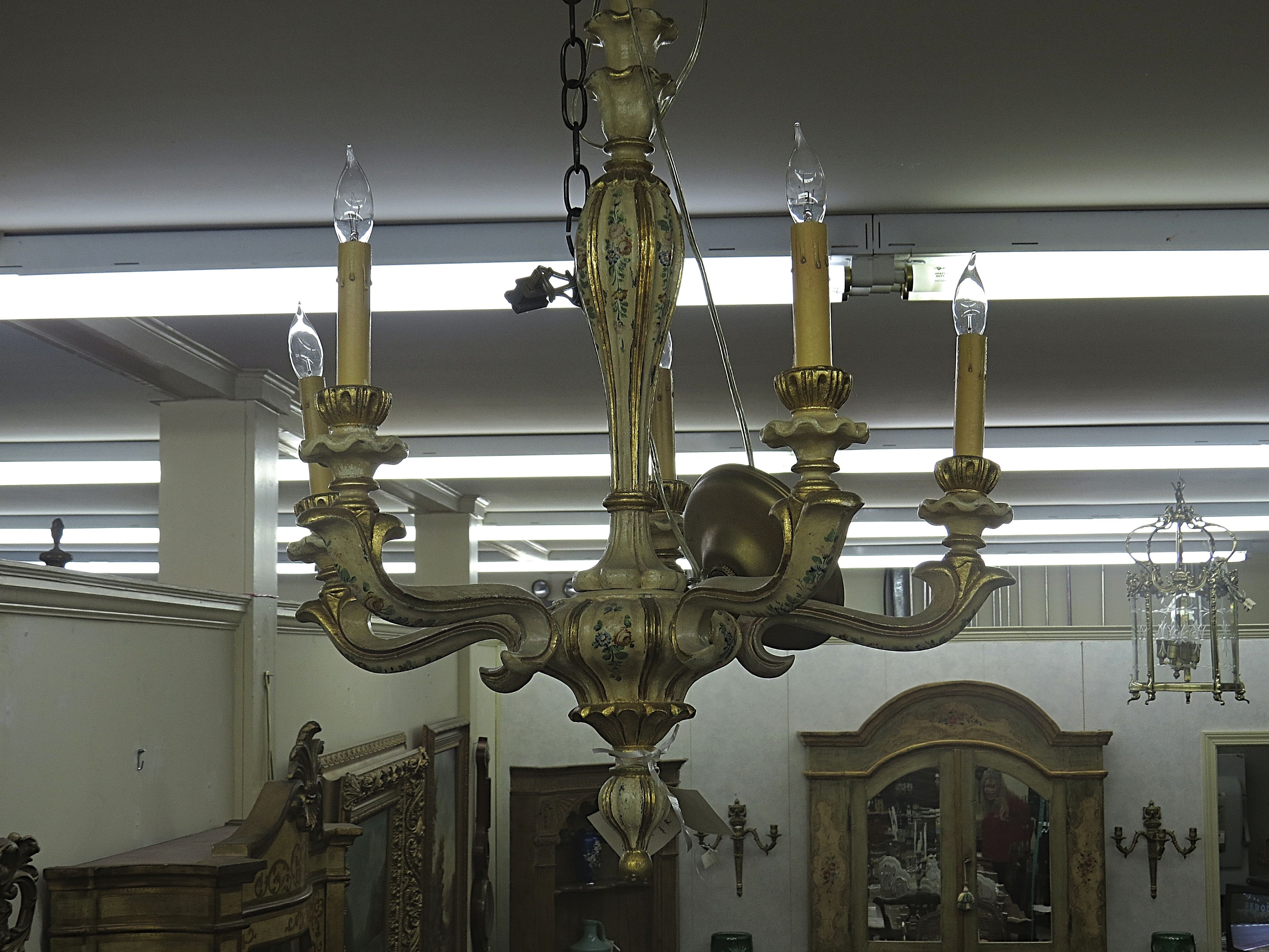 Italian Carved & Painted 5 Arm Chandelier
