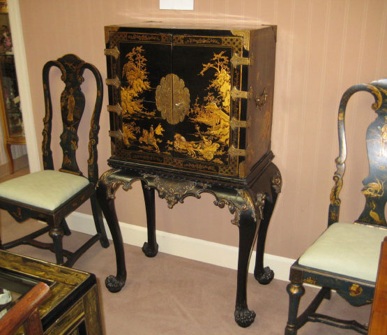 Black And Gold Chinoiserie Lacquered Cabinet  (SOLD)
