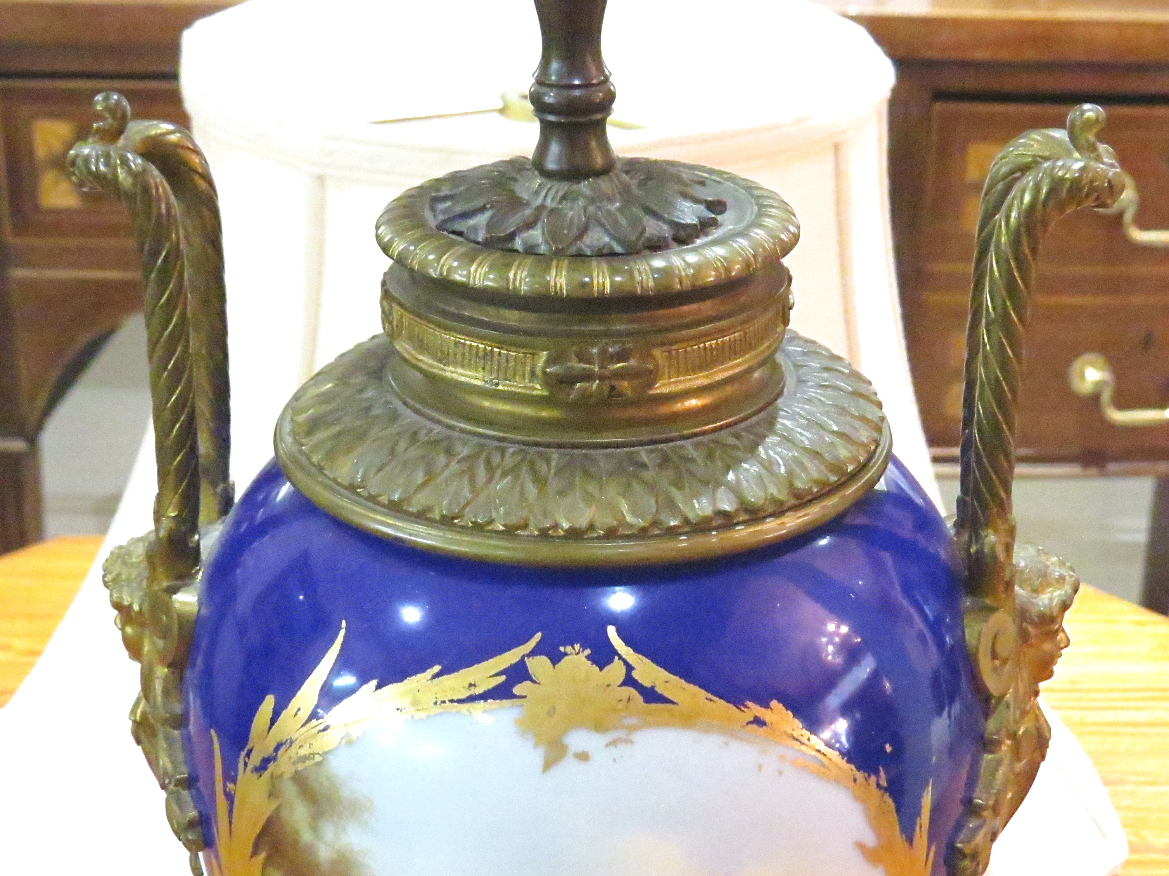 Pair of Sevres Porcelain Urn Lamps