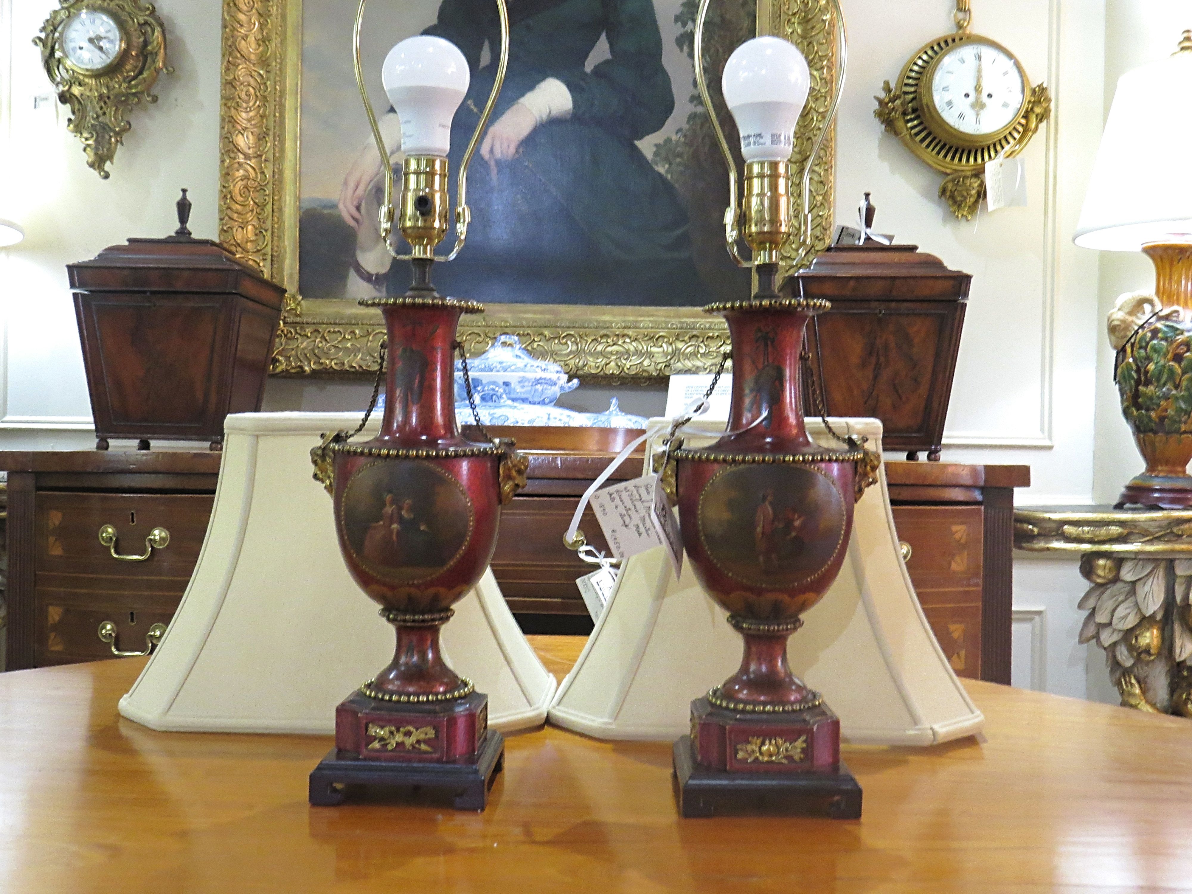 Pair of Louis XV Bronze Mounted Urn Lamps