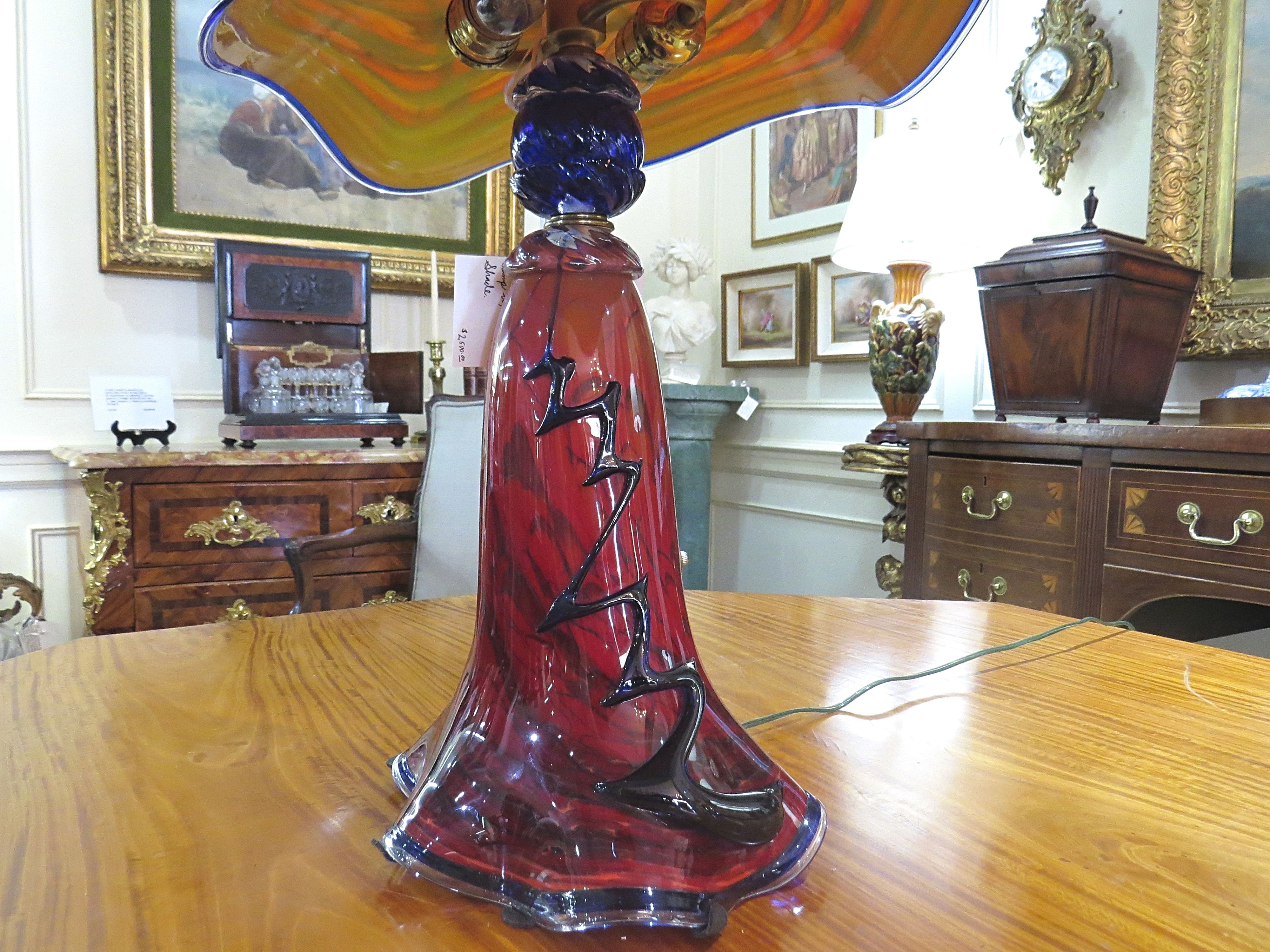 Art Glass Lamp with Oblong Shade