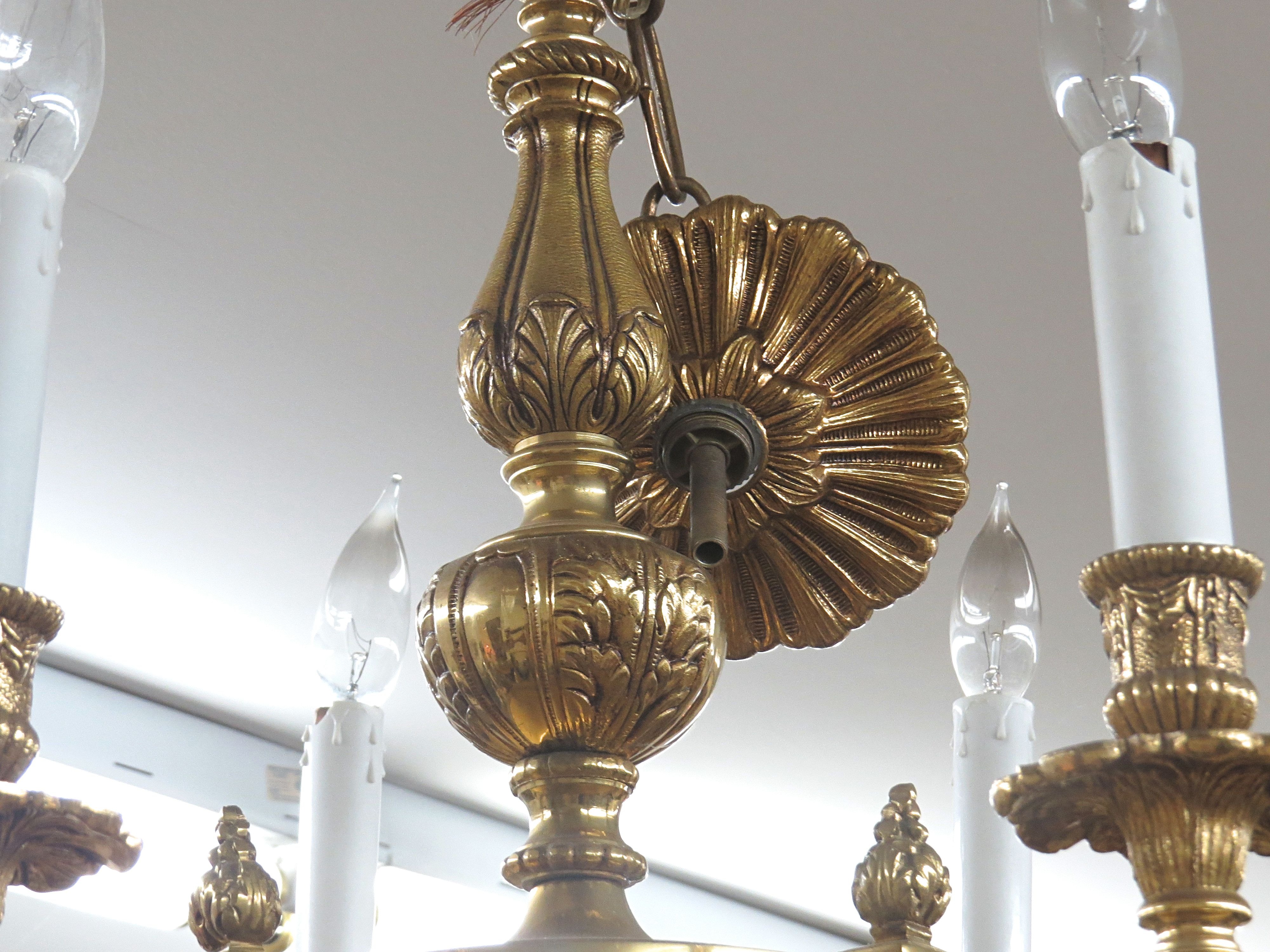 Louis XVI Style 6 Arm Brass Chandelier