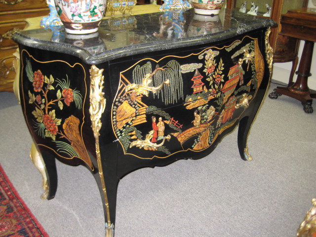 Black Lacquered Bombe Commode