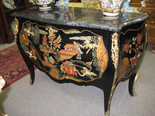 Black Lacquered Bombe Commode
