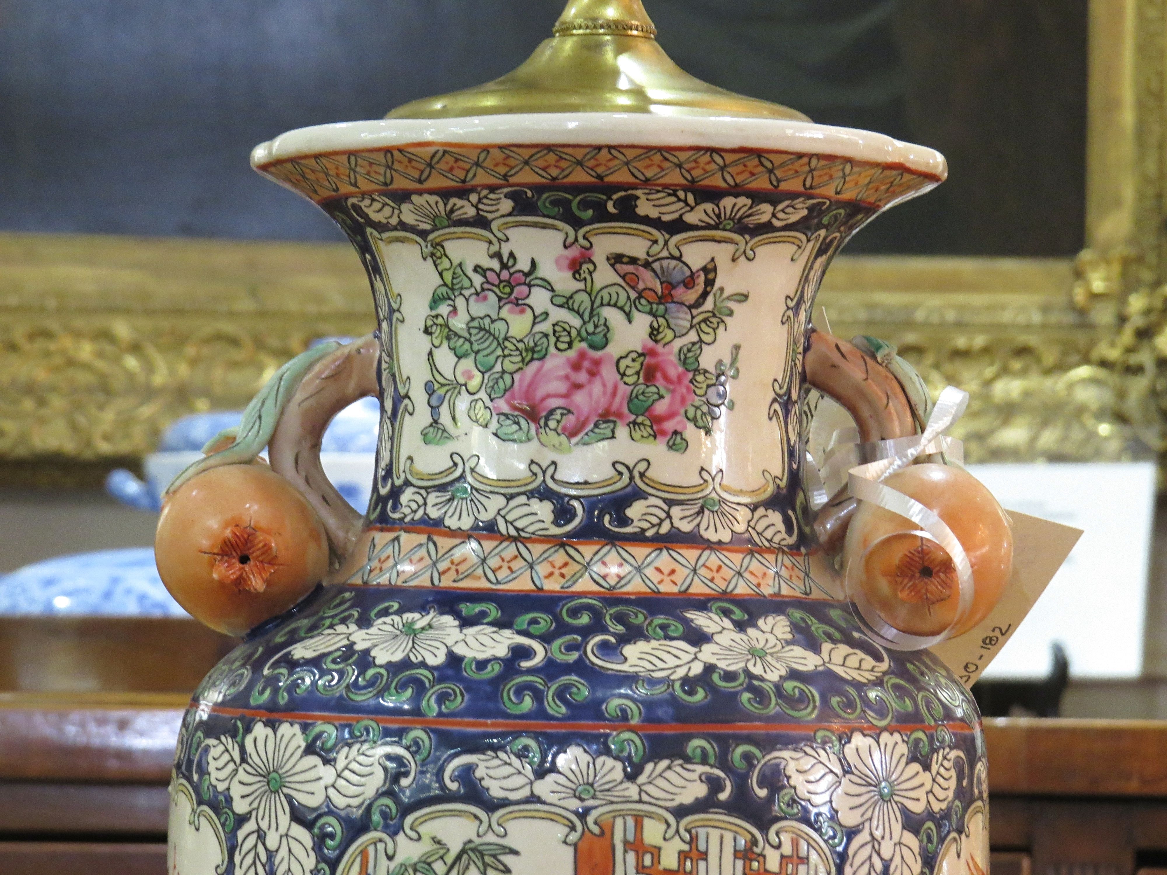 Chinese Porcelain Vase Lamp with Pomegranate Handles  SOLD