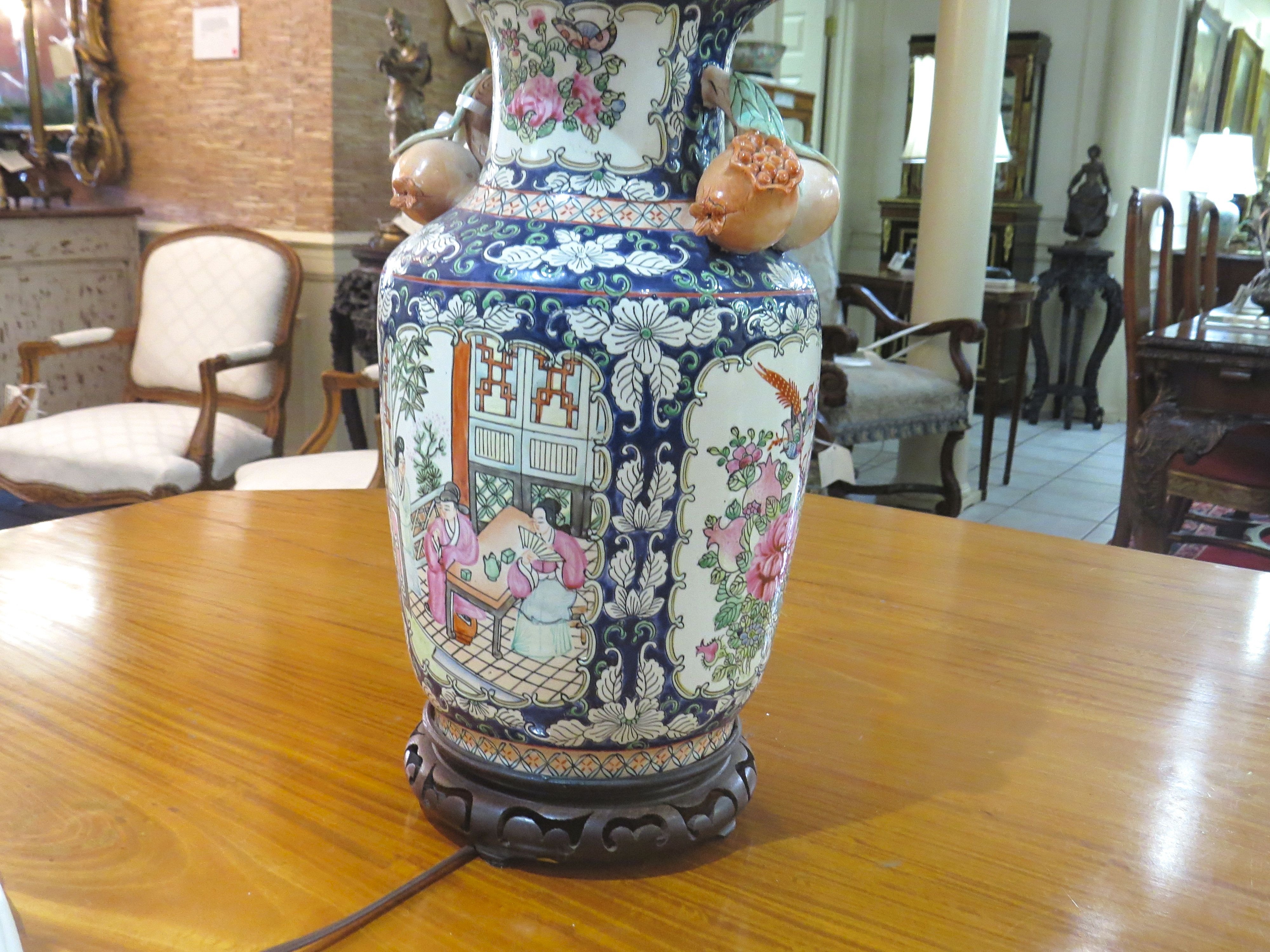 Chinese Porcelain Vase Lamp with Pomegranate Handles  SOLD