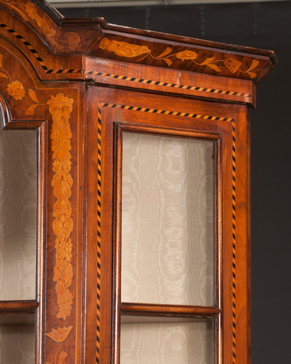 Exceptional Dutch Walnut Bonnet Top Display Cabinet
