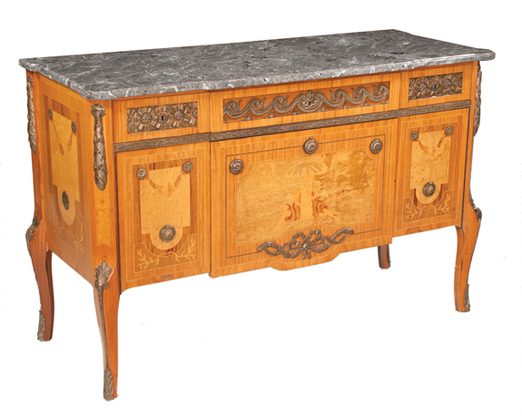 Louis XV Bronze Mounted Marble Top Satinwood Commode