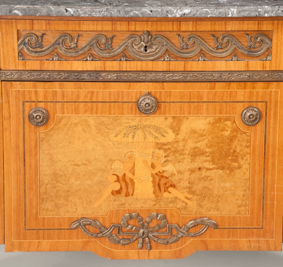 Louis XV Bronze Mounted Marble Top Satinwood Commode