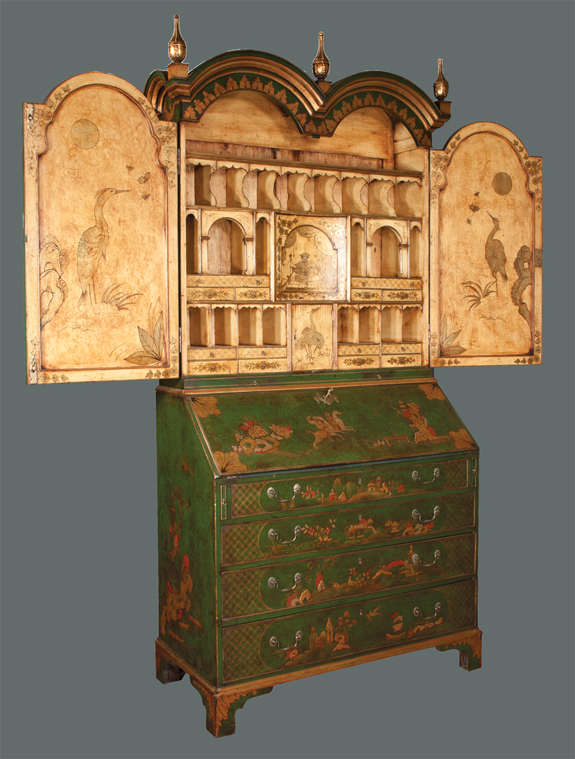 Queen Anne Style Chinoiserie Lacquered Bureau Bookcase  (SOLD)