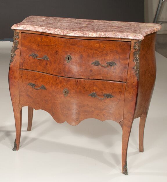Pair of Louis XV Style Bronze Mounted Inlaid Two Drawer Commodes