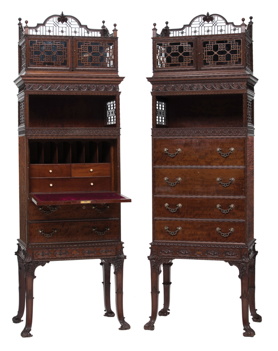 Important Pair of George III Style Three Part Cabinets