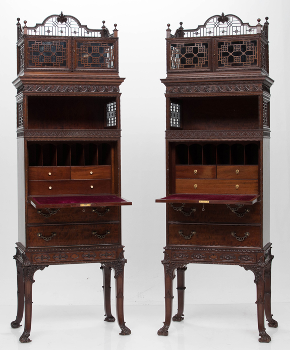 Important Pair of George III Style Three Part Cabinets