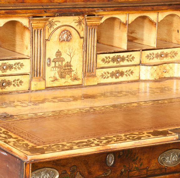 Queen Anne Style Chinoiserie Lacquered Bonnet Top Bureau Bookcase  (SOLD)