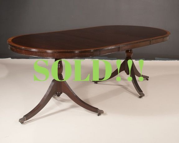 Two Pedestal Sheraton Style English Mahogany Dining Table  (SOLD)
