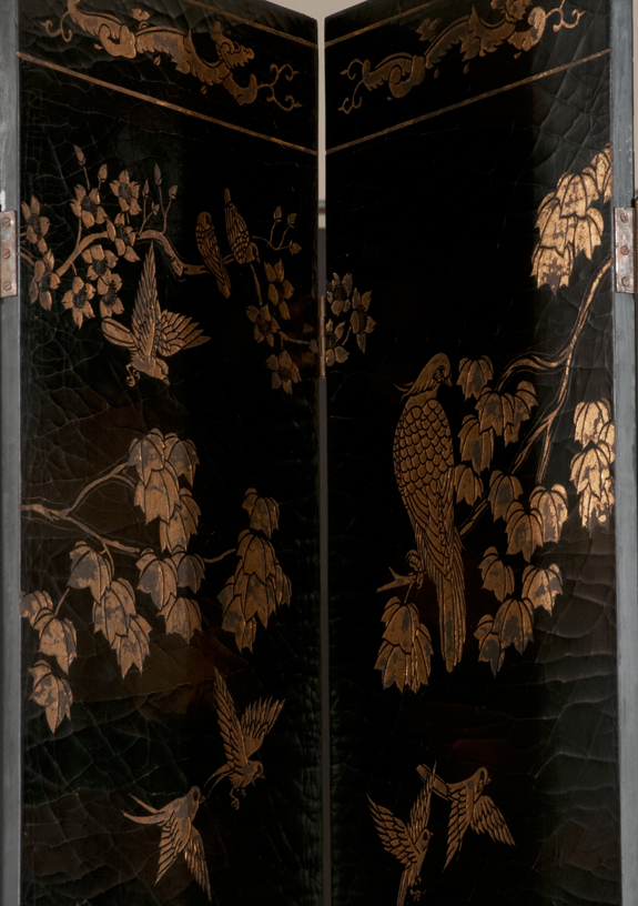 Chinese Black Lacquered 12 Panel Coromandel Screen