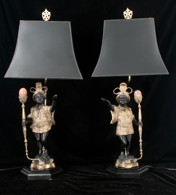 Pair of Bronze Court Figures Adapted as Lamps  (SOLD)