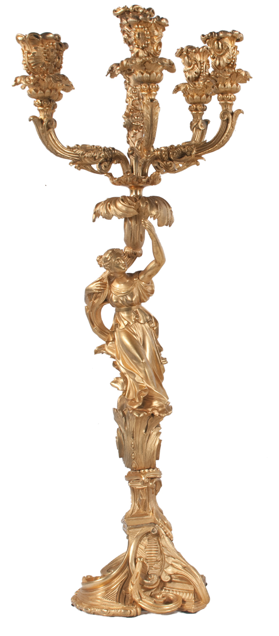 Pair of Louis XV Style Bronze Ormolu 6 Branch Candelabras