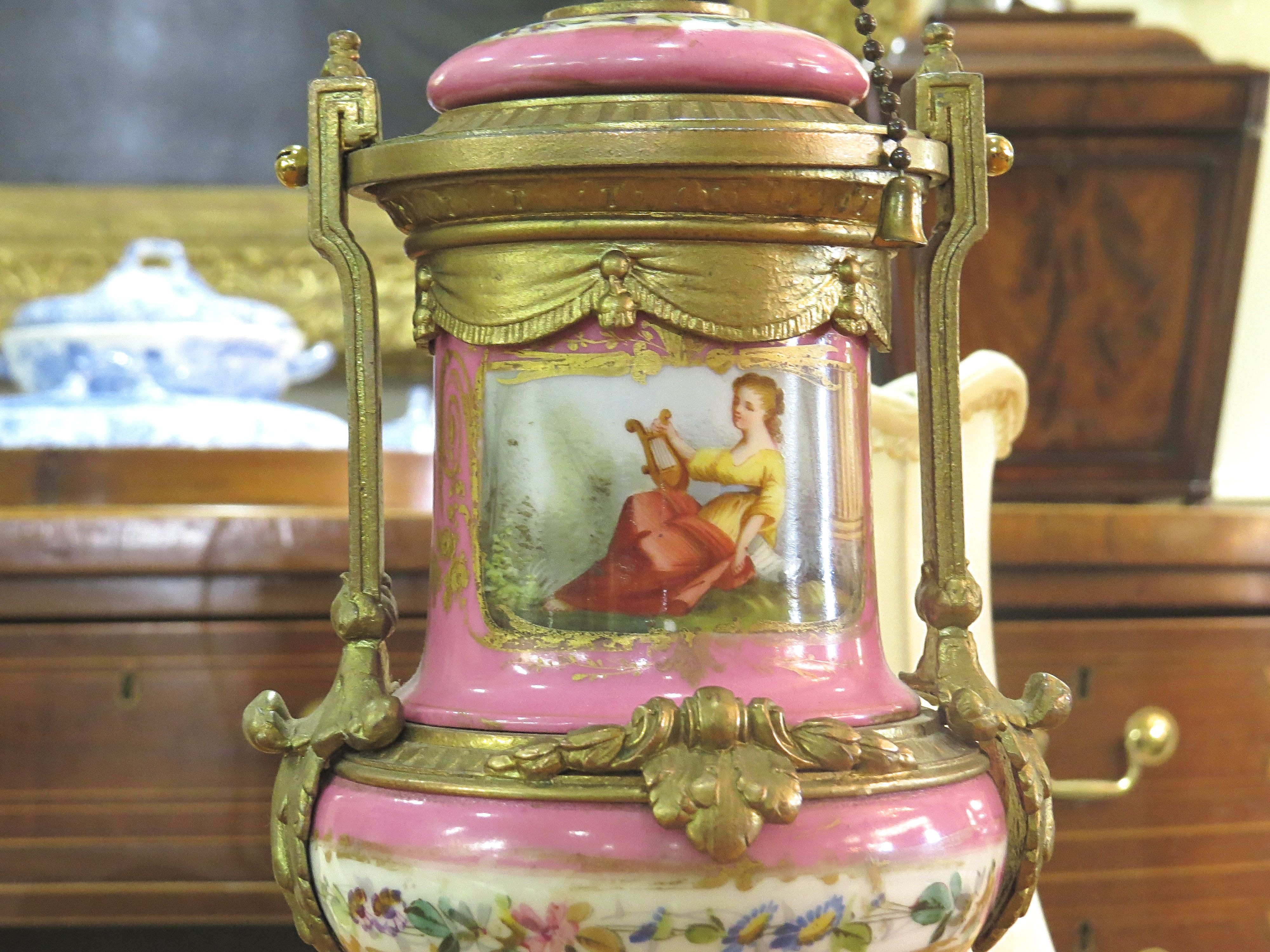 Pair of Pink Sevres Porcelain Table Lamps