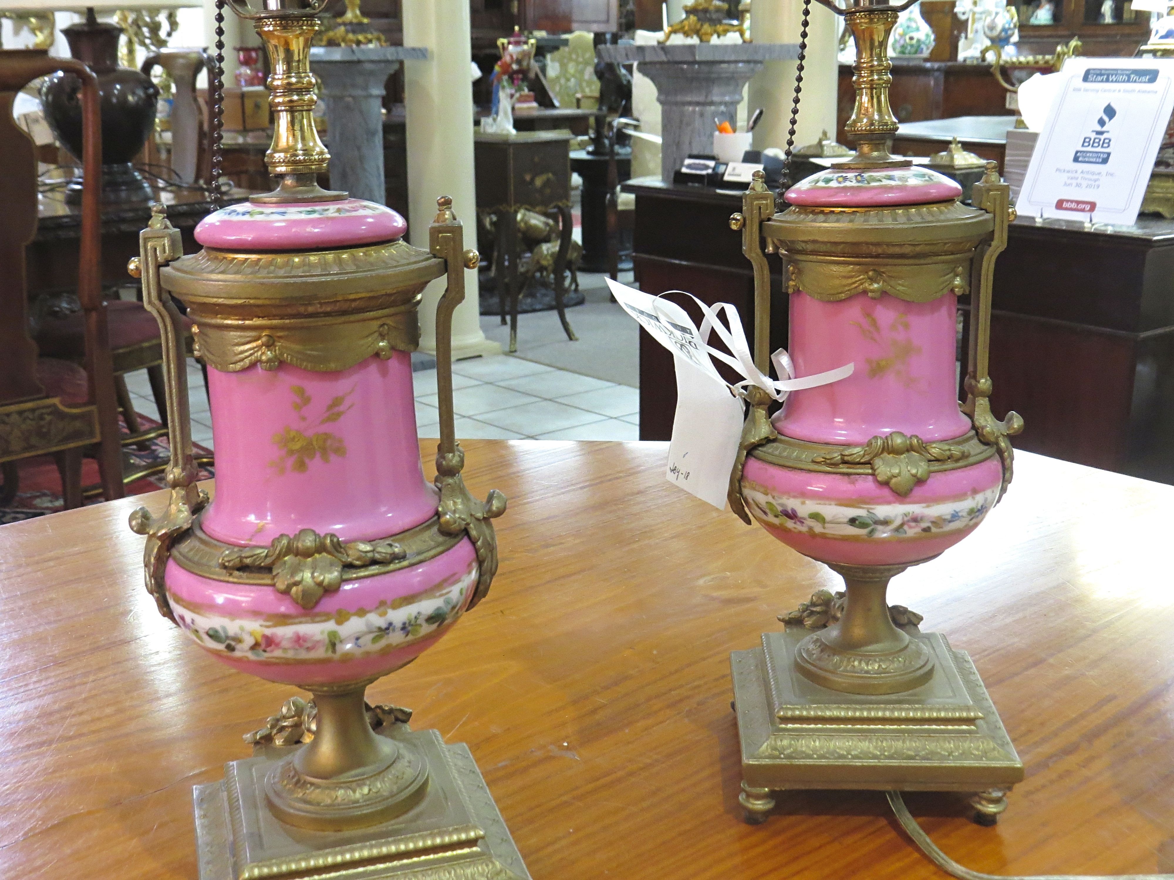 Pair of Pink Sevres Porcelain Table Lamps