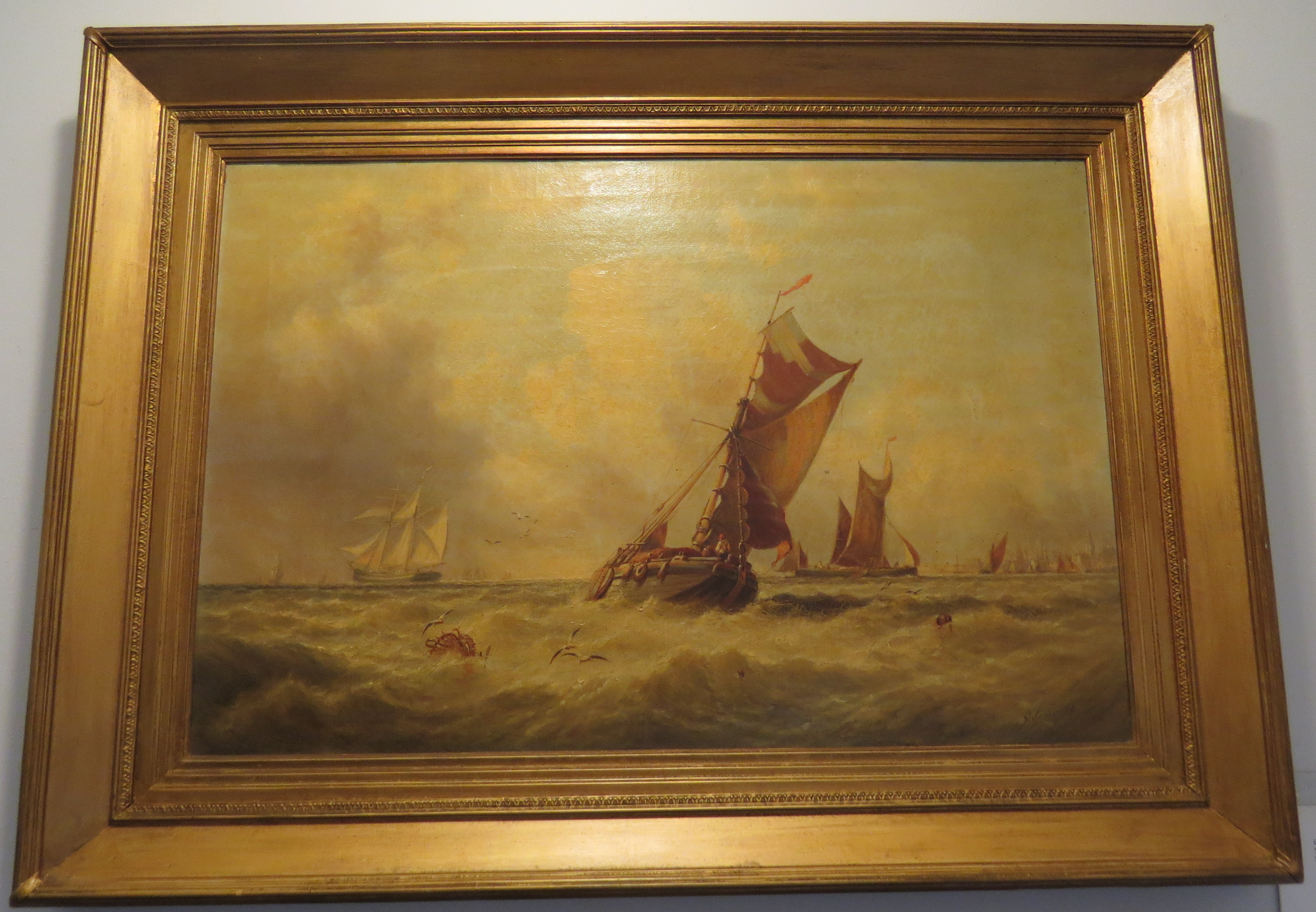 Oil on Canvas of an English Nautical Scene; Signed “J. Stainton”