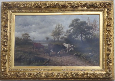 Oil on Canvas of “Return From Pasture” by American Artist, George Riecke (1848-1930)