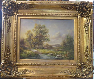 Oil on Canvas Depicting a Mountain Valley Farm Scene