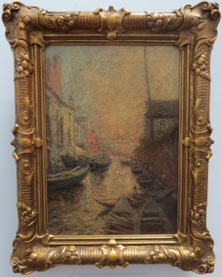 Oil on Panel of Venetian Canal Santo Qistina, signed N. Briganti (Italian)