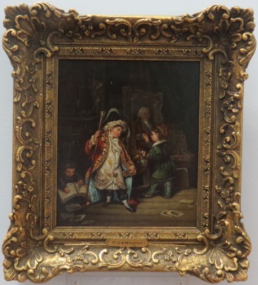 Oil on Canvas of a Boy Posing for an Artist, Signed F. Vernon