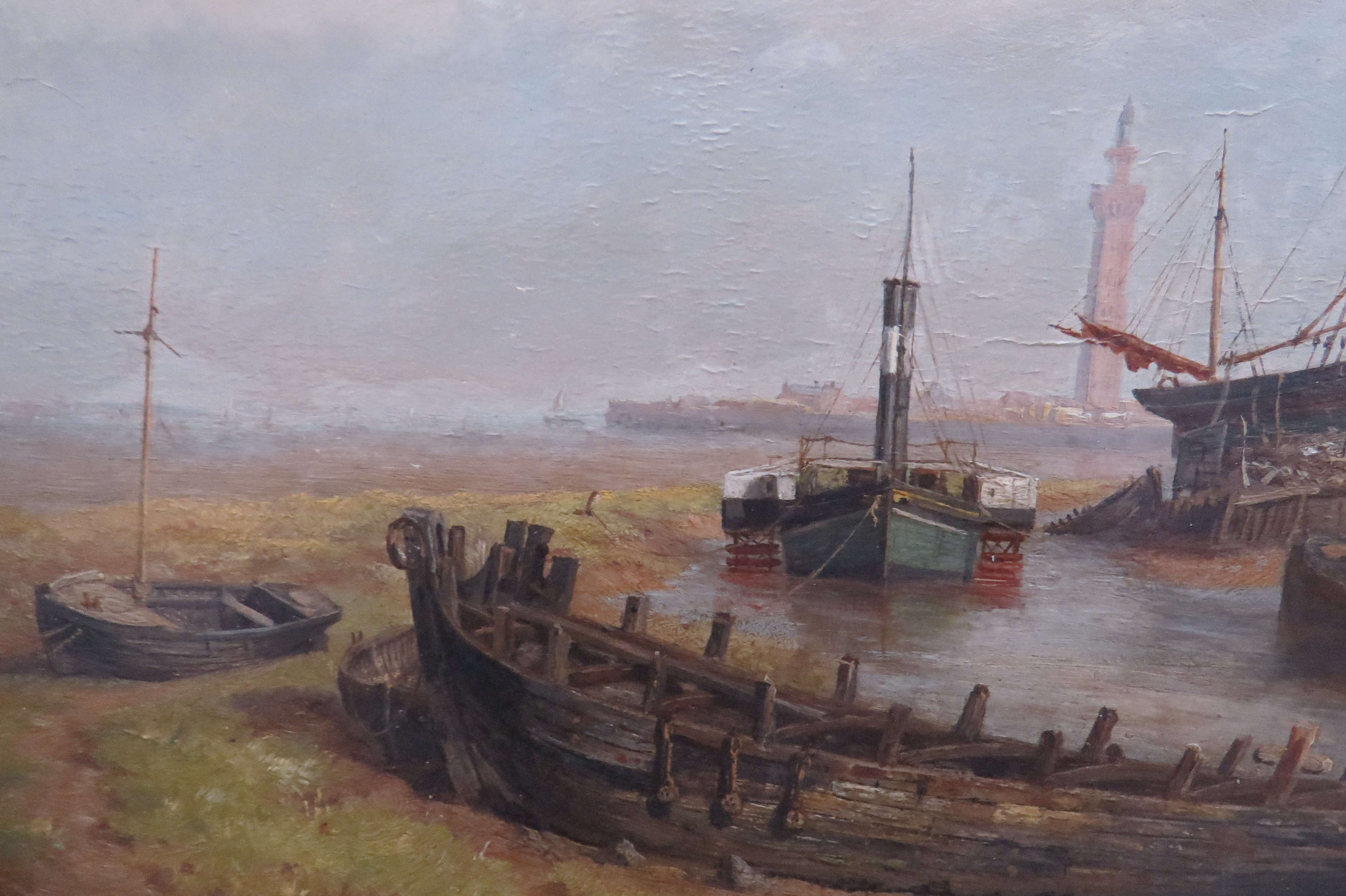 Oil on Board of “Mouth of the River Freshney, Near Grimsby, Lincolnshire” by George Cammidge (1874)