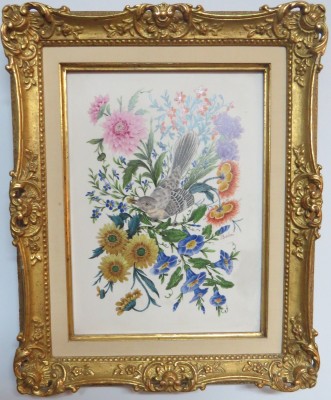 Pair of Boehm Paintings on Porcelain Tile of Mockingbirds with Flowers, signed Boehm