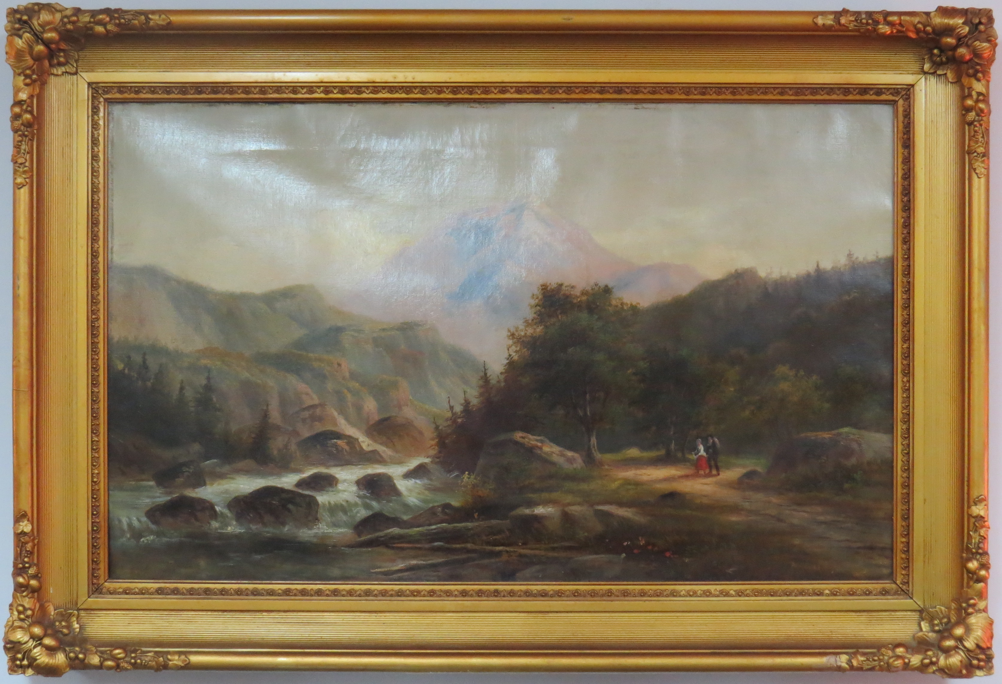 Oil on Canvas of a River Scene in a Carved and Gilt Frame