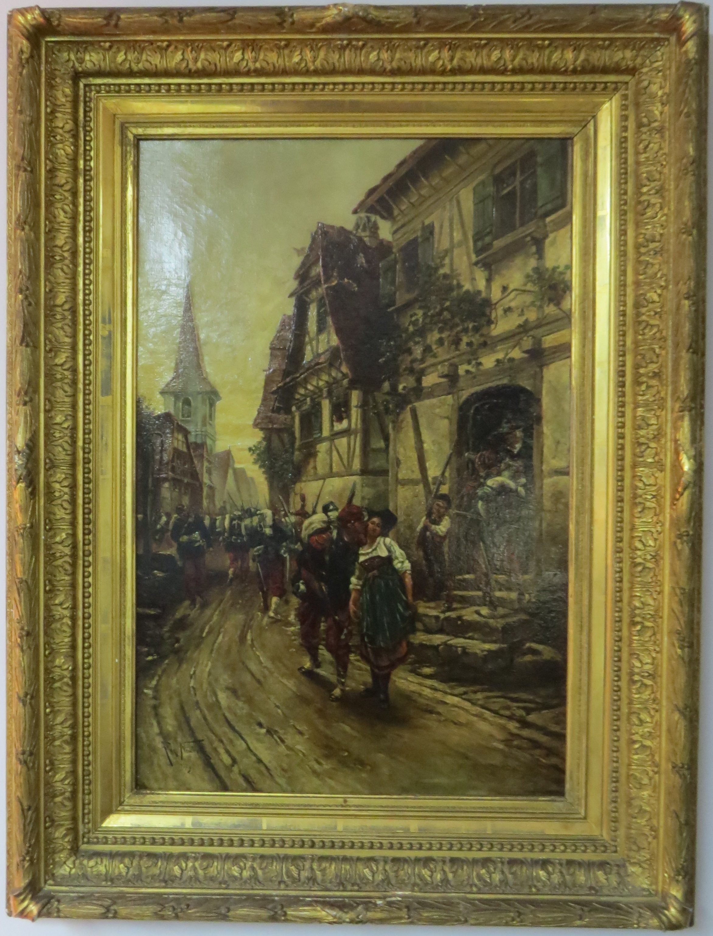 Oil on Canvas of a 19th Century French Village, signed A. de Neuville (1879)