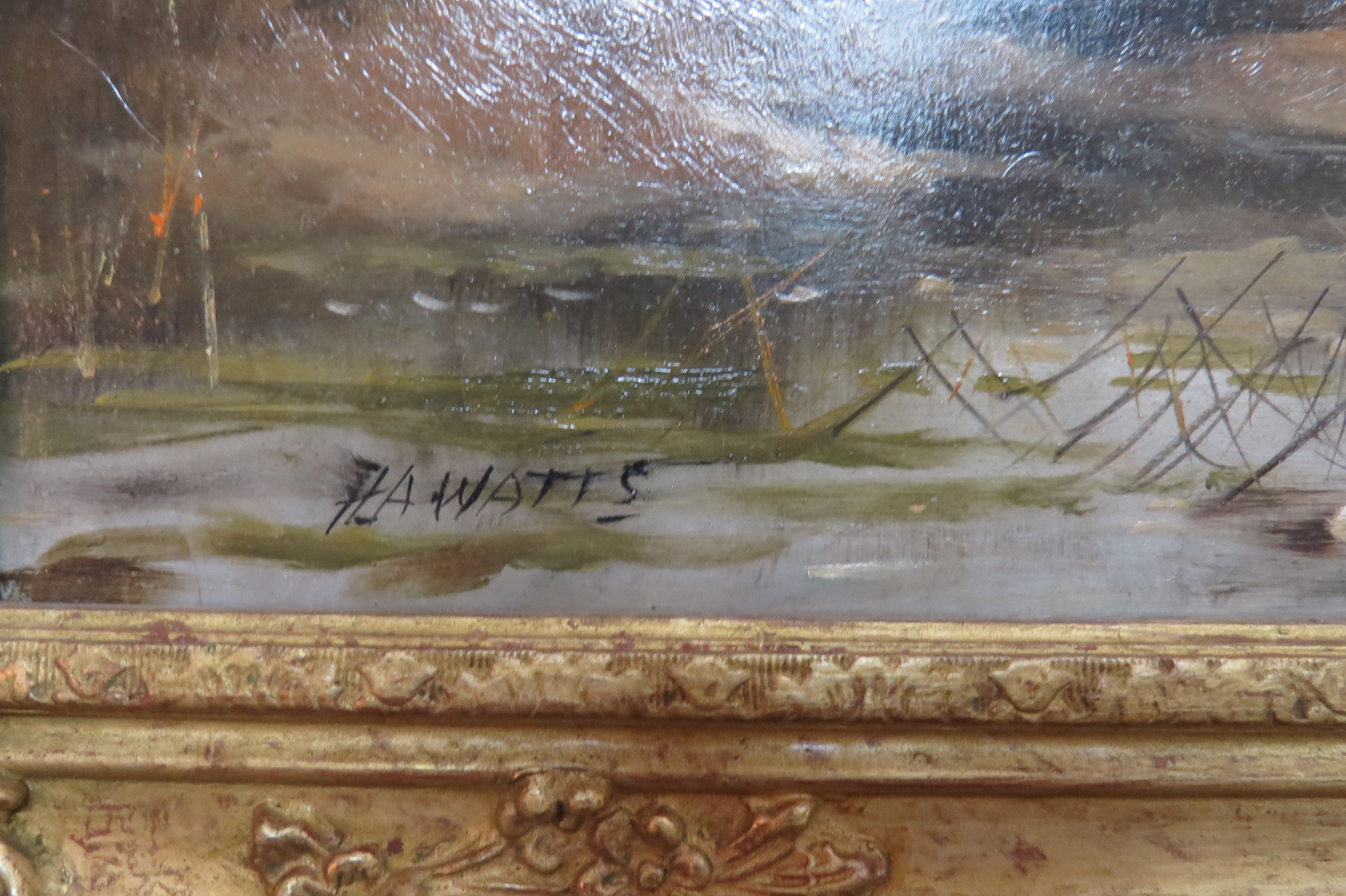 Oil on Panel of a Farmhouse Landscape, signed H.A. Watts