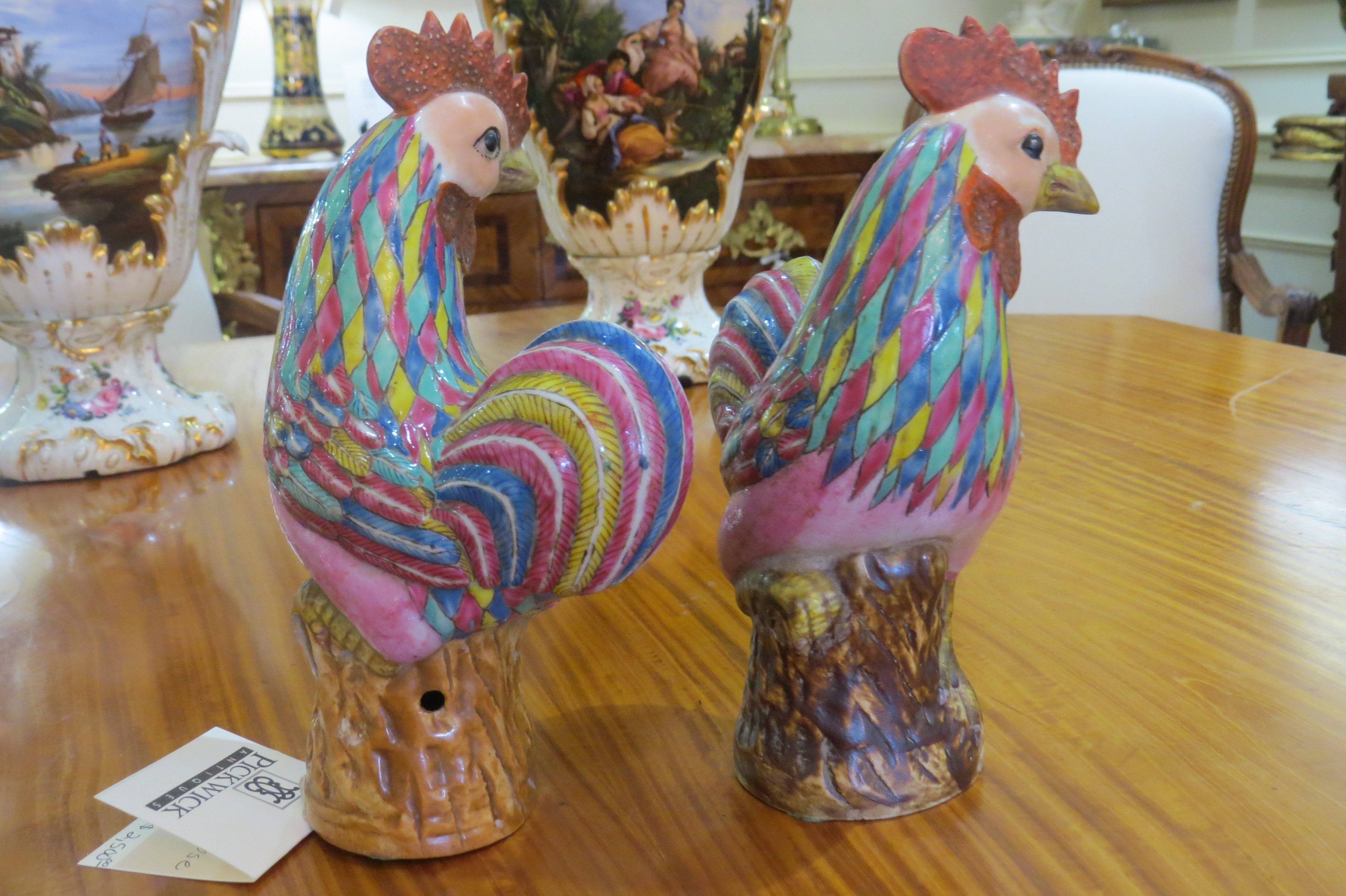 Pair of Chinese Famille Rose Roosters
