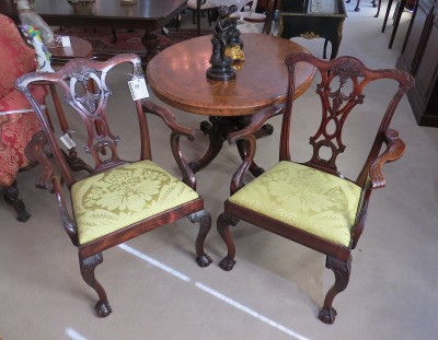 Pair of George II Chippendale Style Mahogany Armchairs