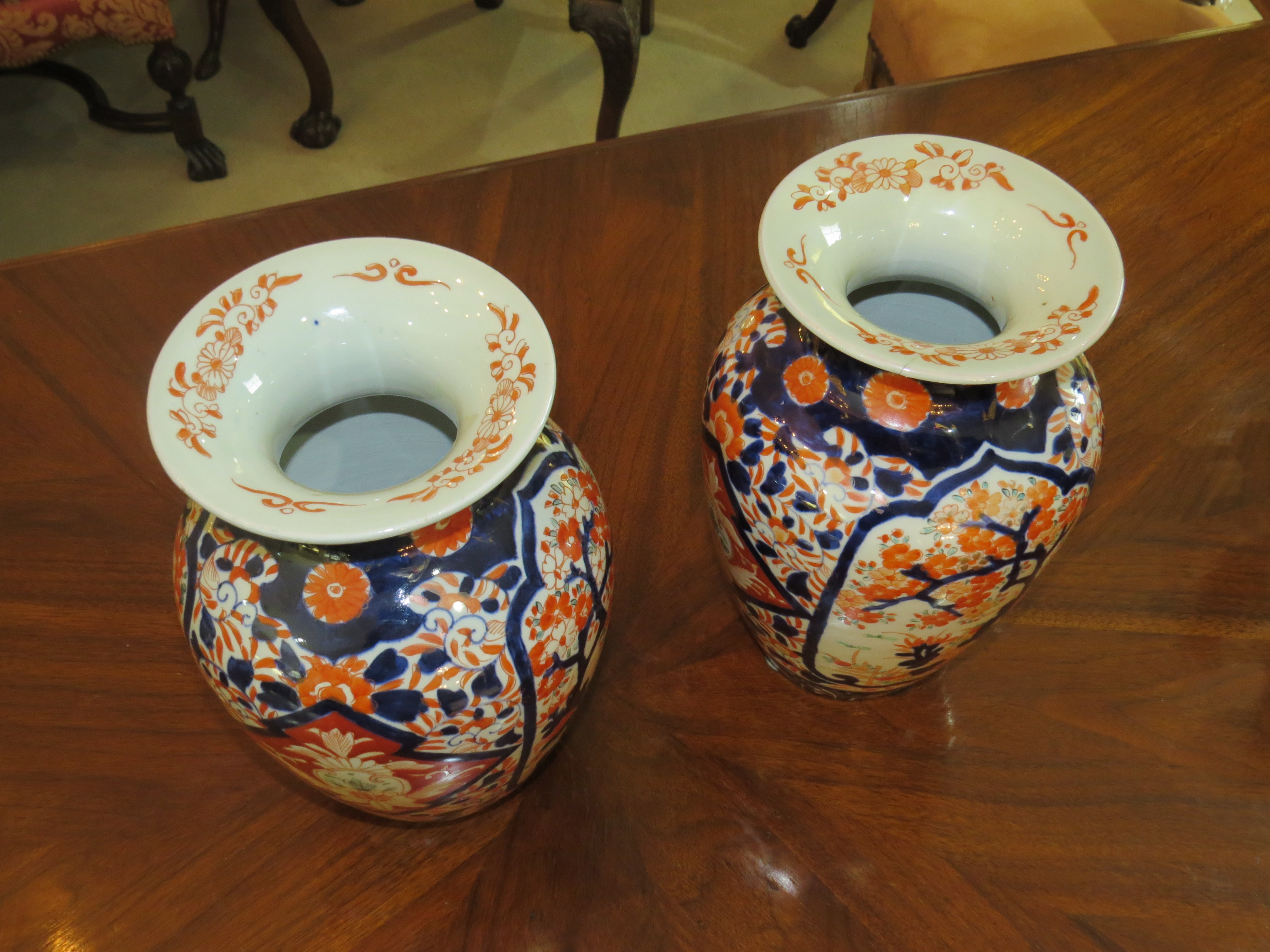 Pair of Japanese Imari Vases with Bulbous Shape