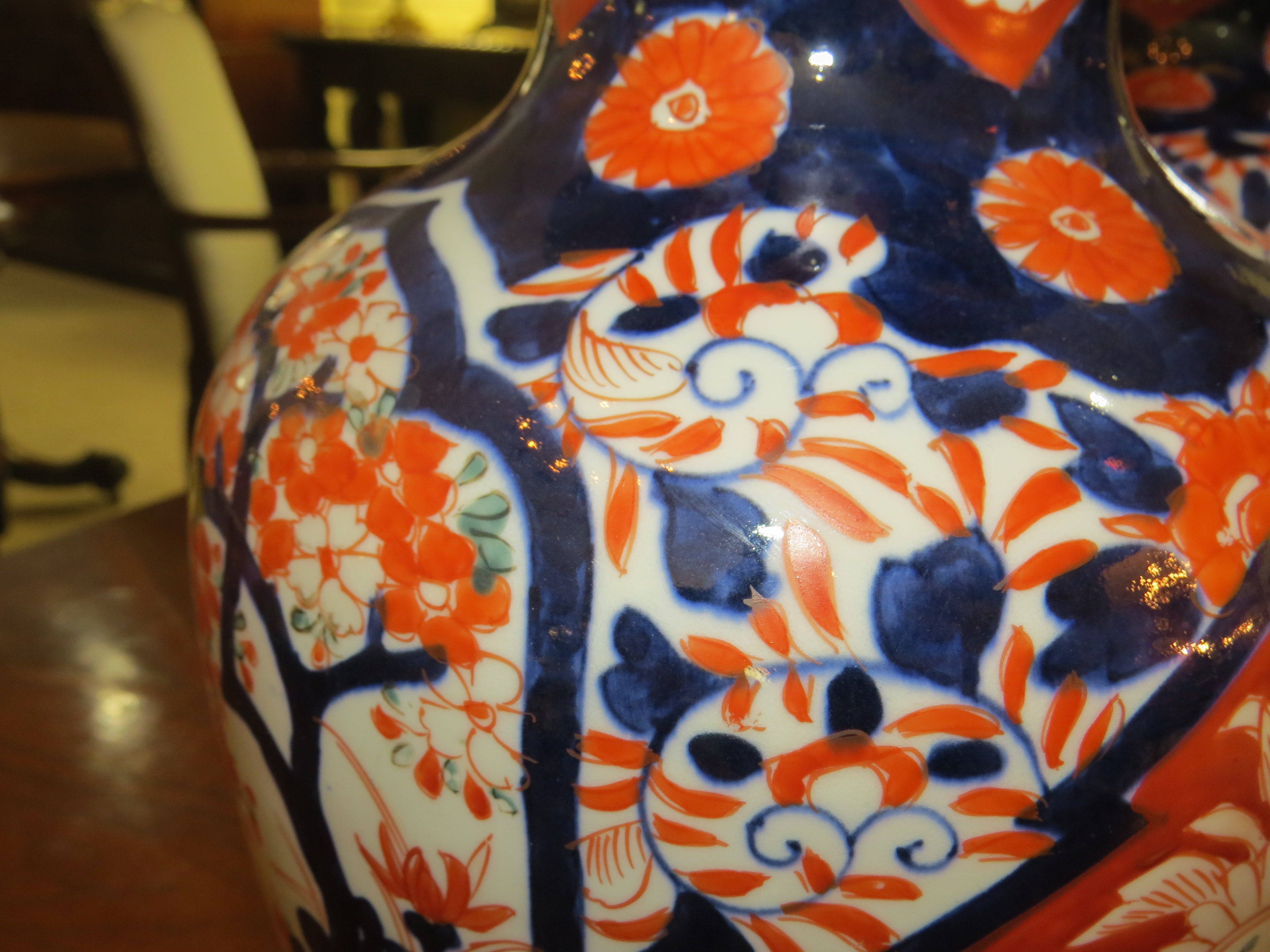 Pair of Japanese Imari Vases with Bulbous Shape