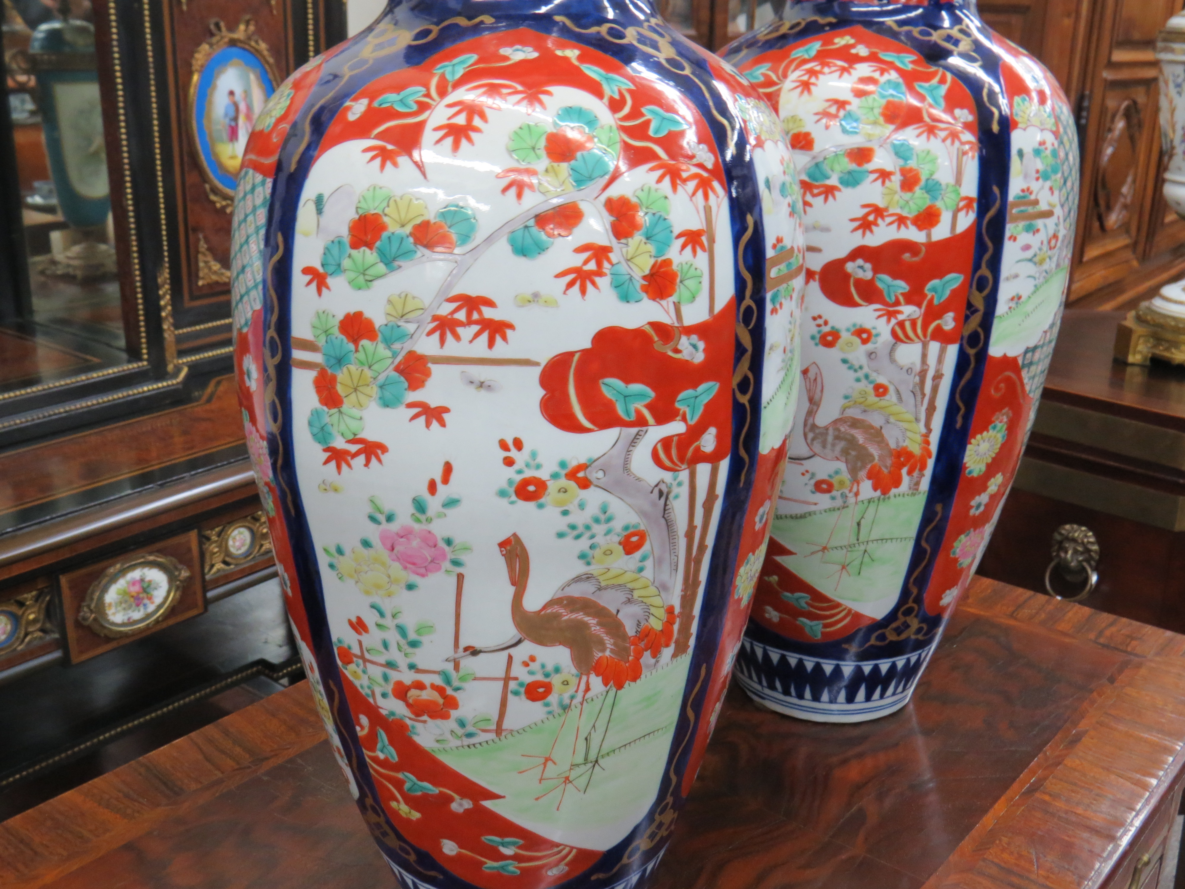 Pair of Japanese Imari Baluster Shaped Tall Vases