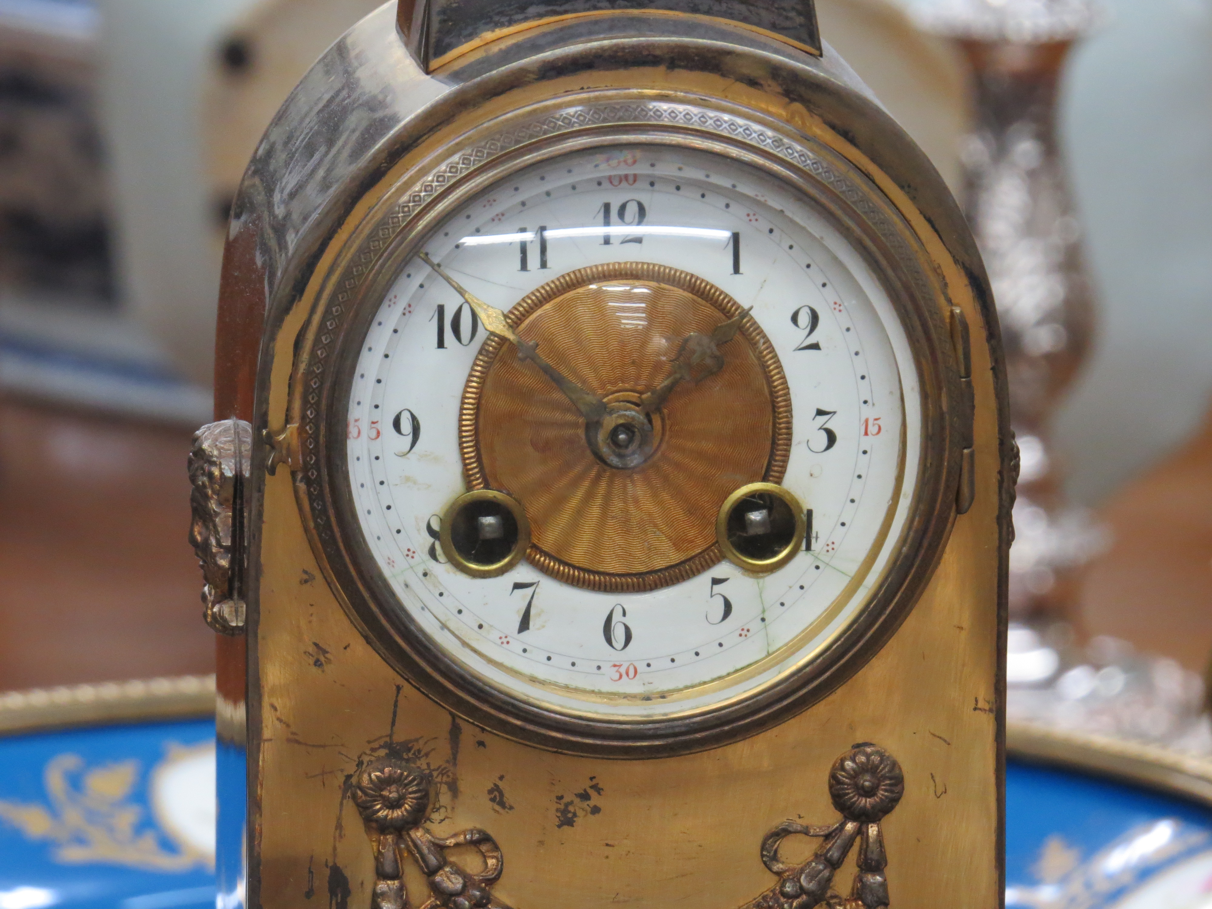 English Regency Black Marble Inkstand Clock