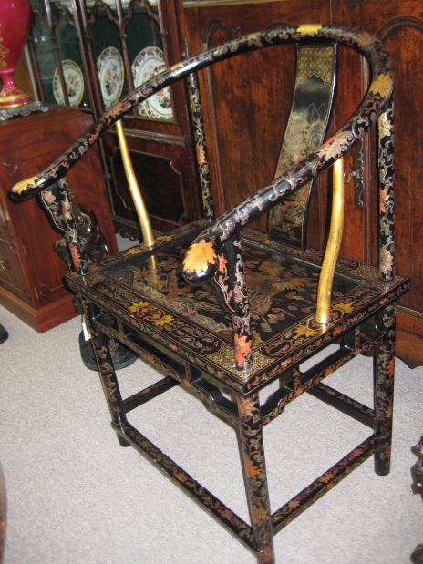 Chinese Black Lacquered Bow Back Armchair