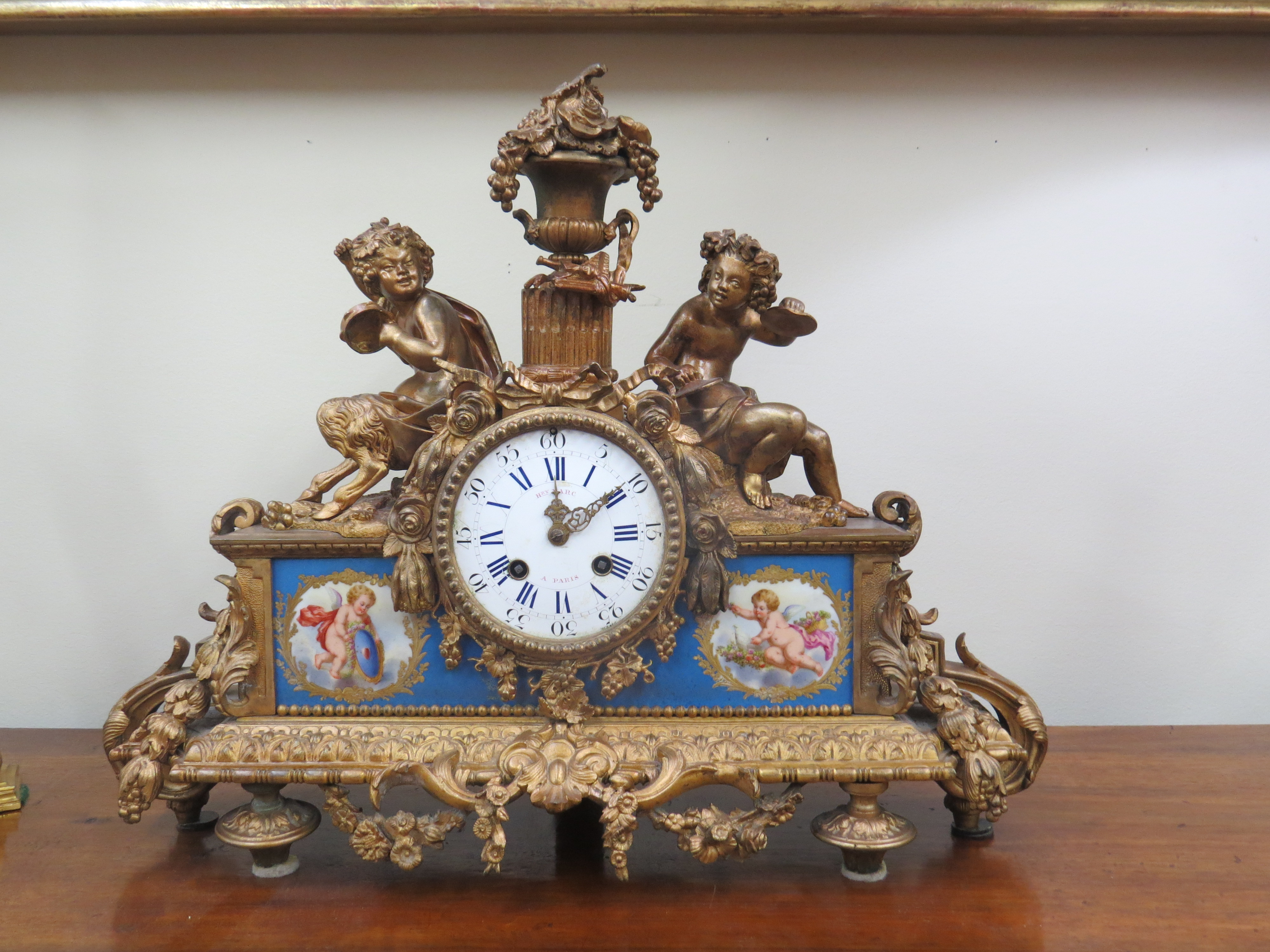 French Sevres Bronze Mounted Mantle Clock