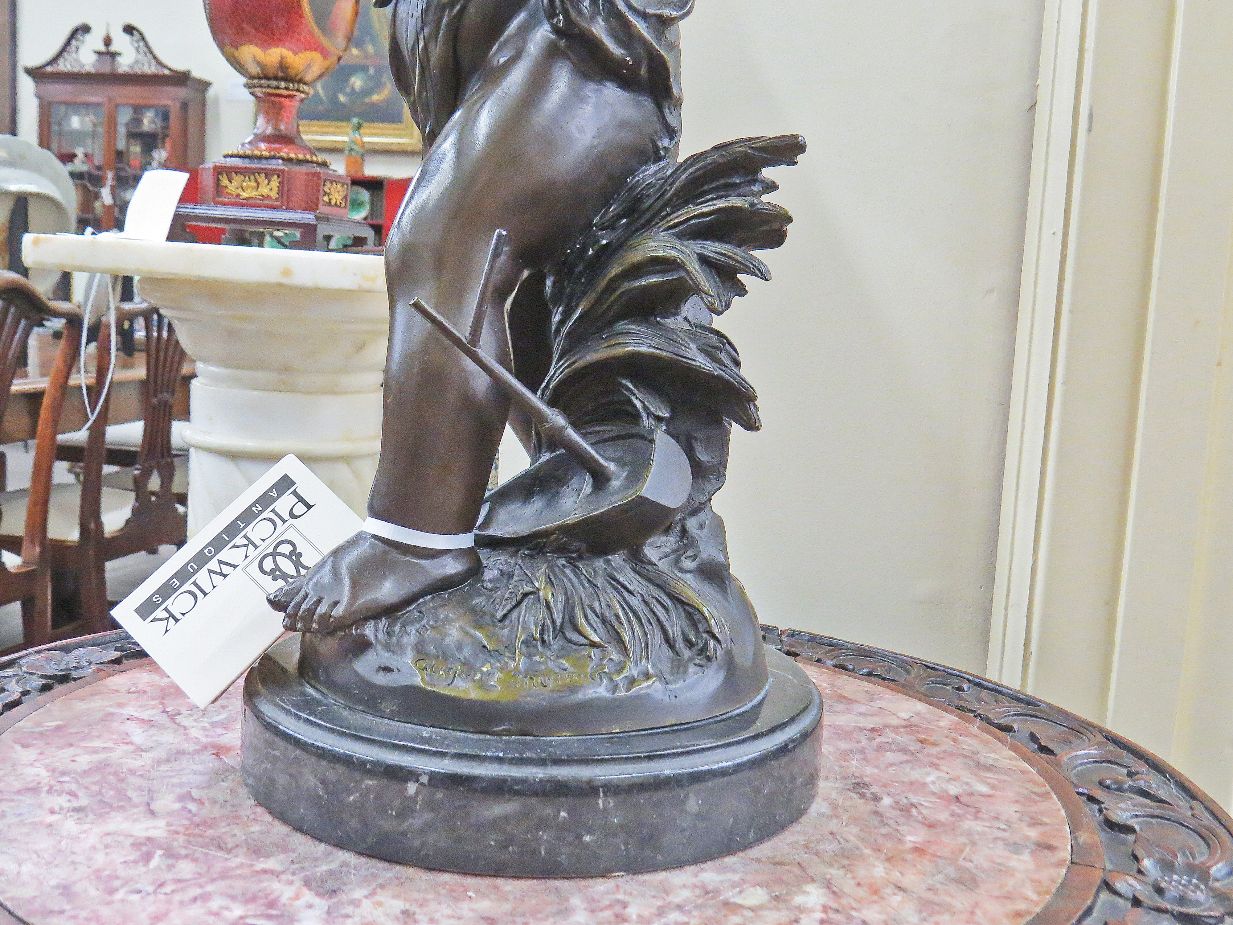 French Bronze of a Child holding a Goose; Signed August Moreau