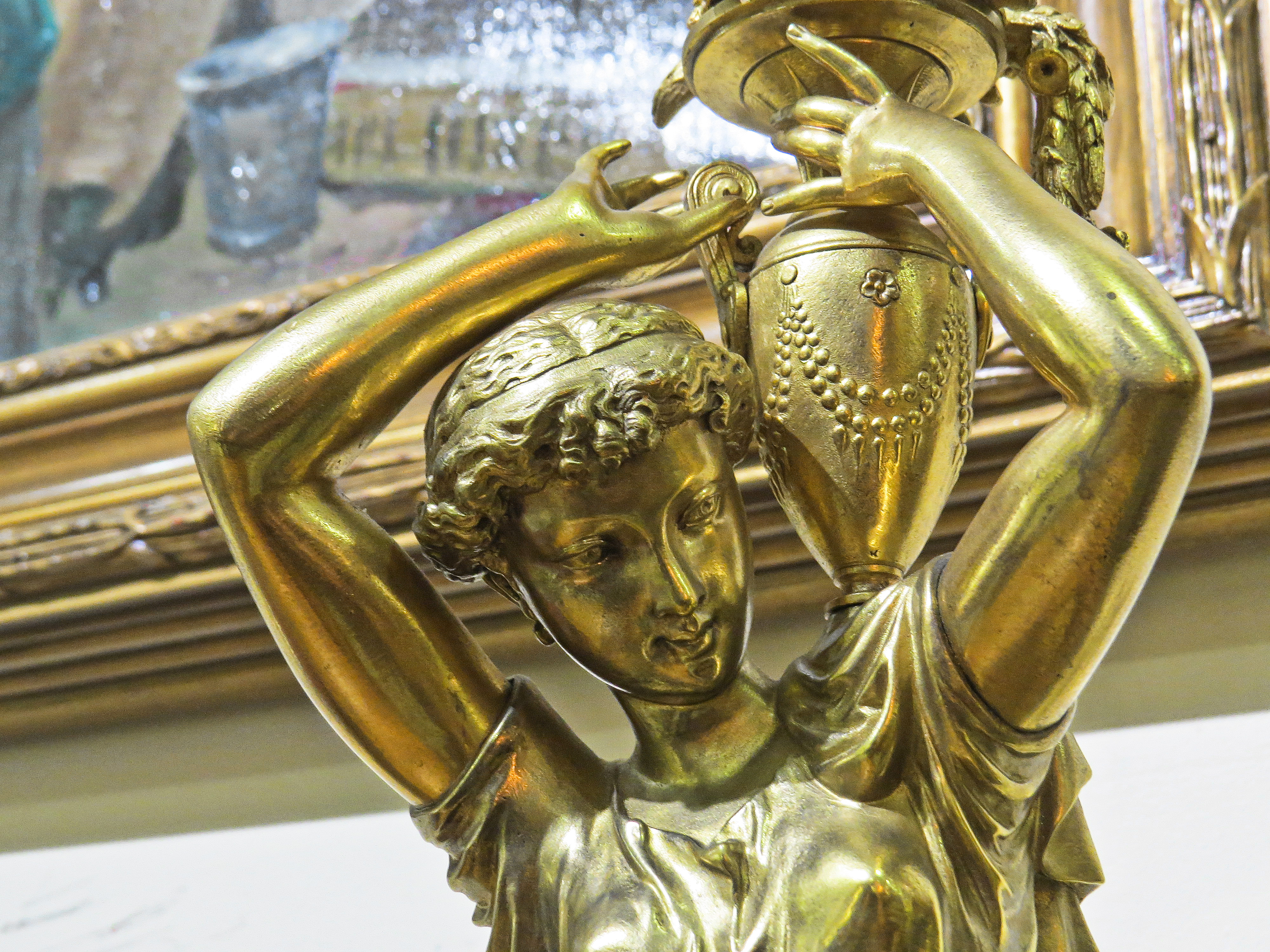 French Ormolu Dore Bronze Female Figure Carrying Urn