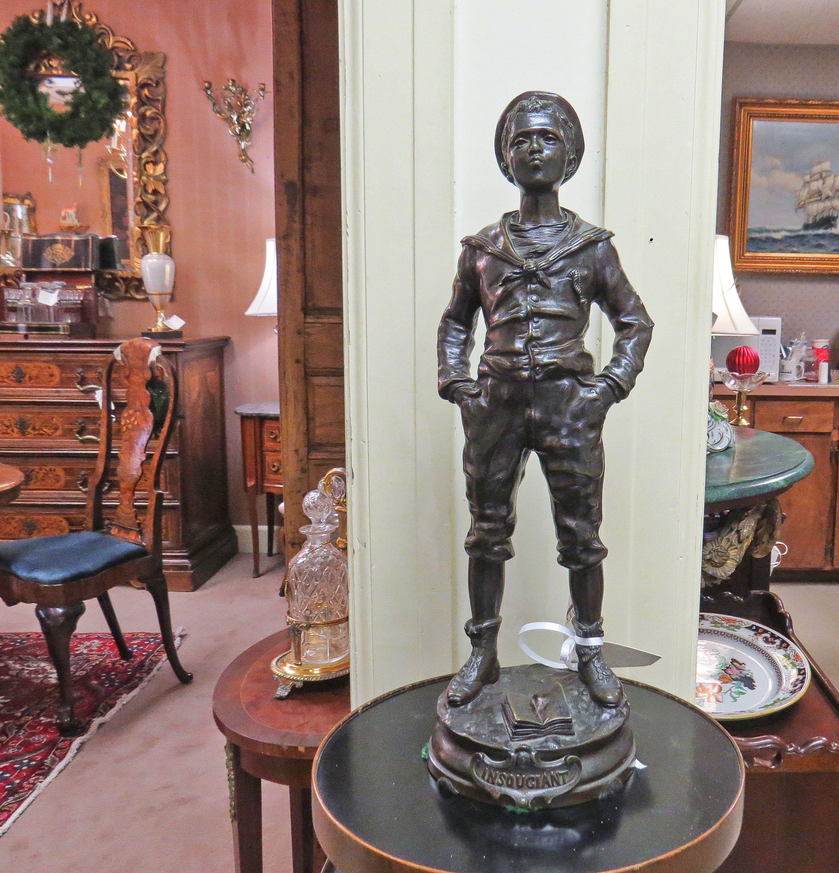 French Bronze Young Boy Entitled “Insouciant” or “Carefree”; Signed C. Anfrie (1833-1905)