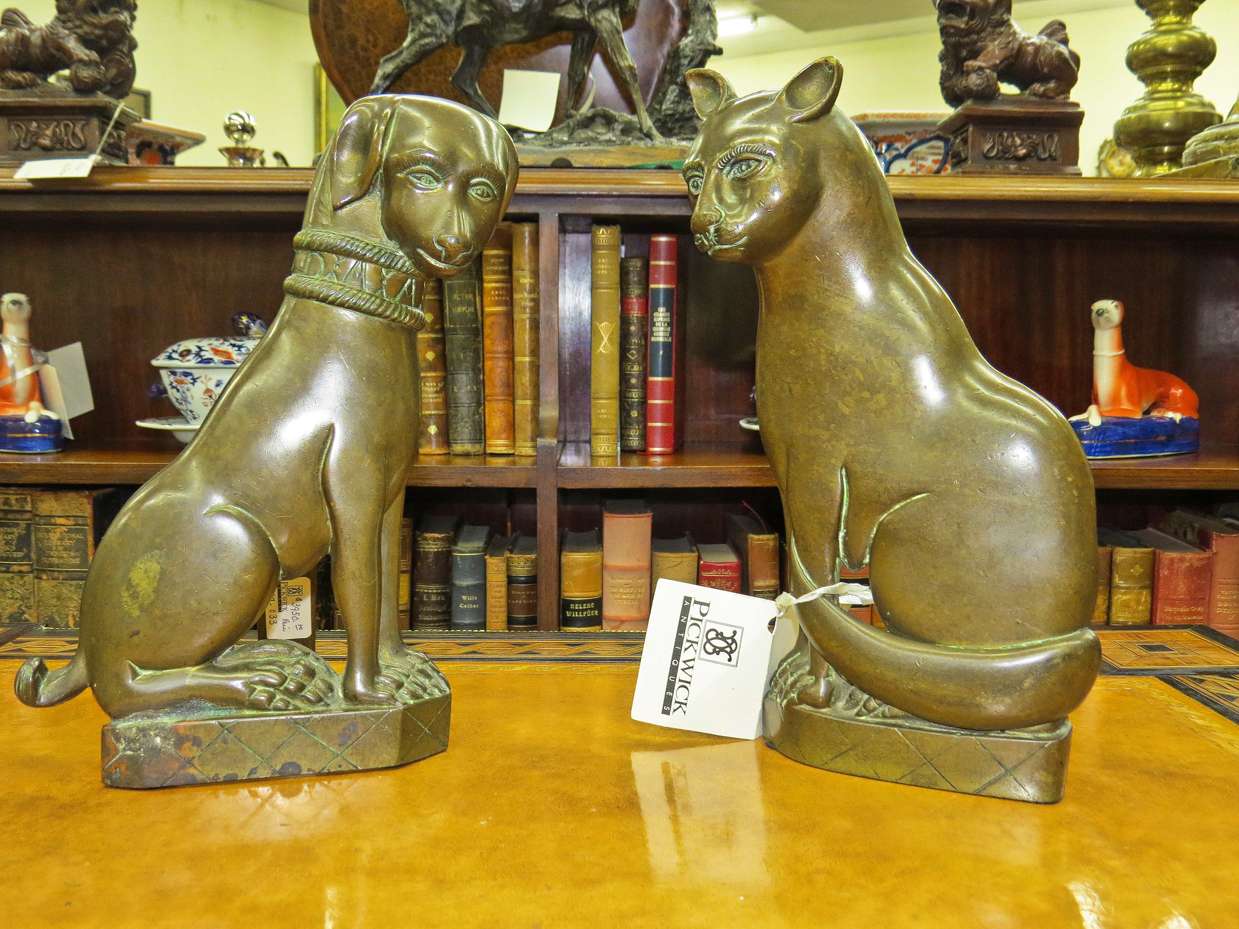 Pair of Continental Brass Cat & Dog