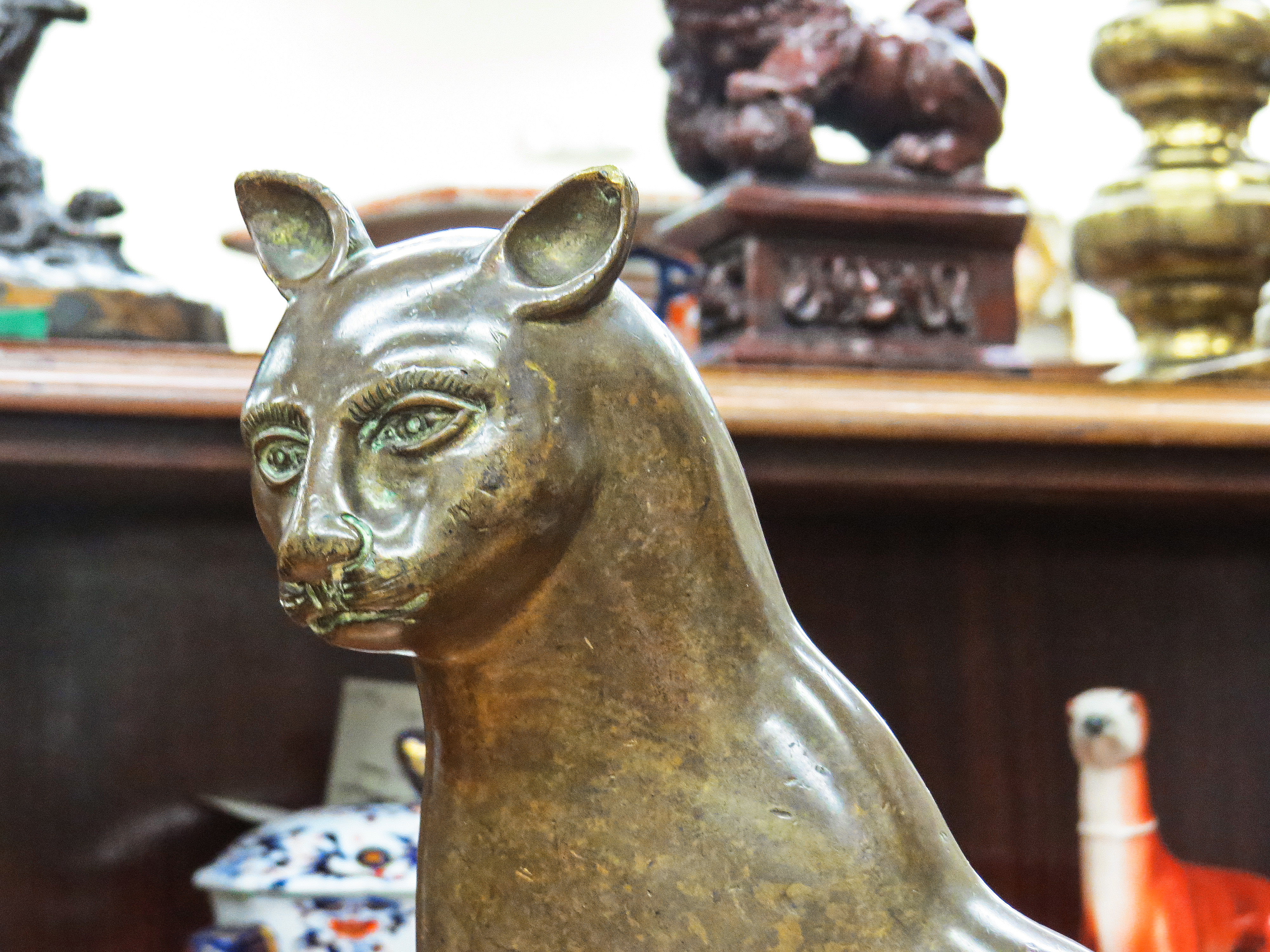 Pair of Continental Brass Cat & Dog