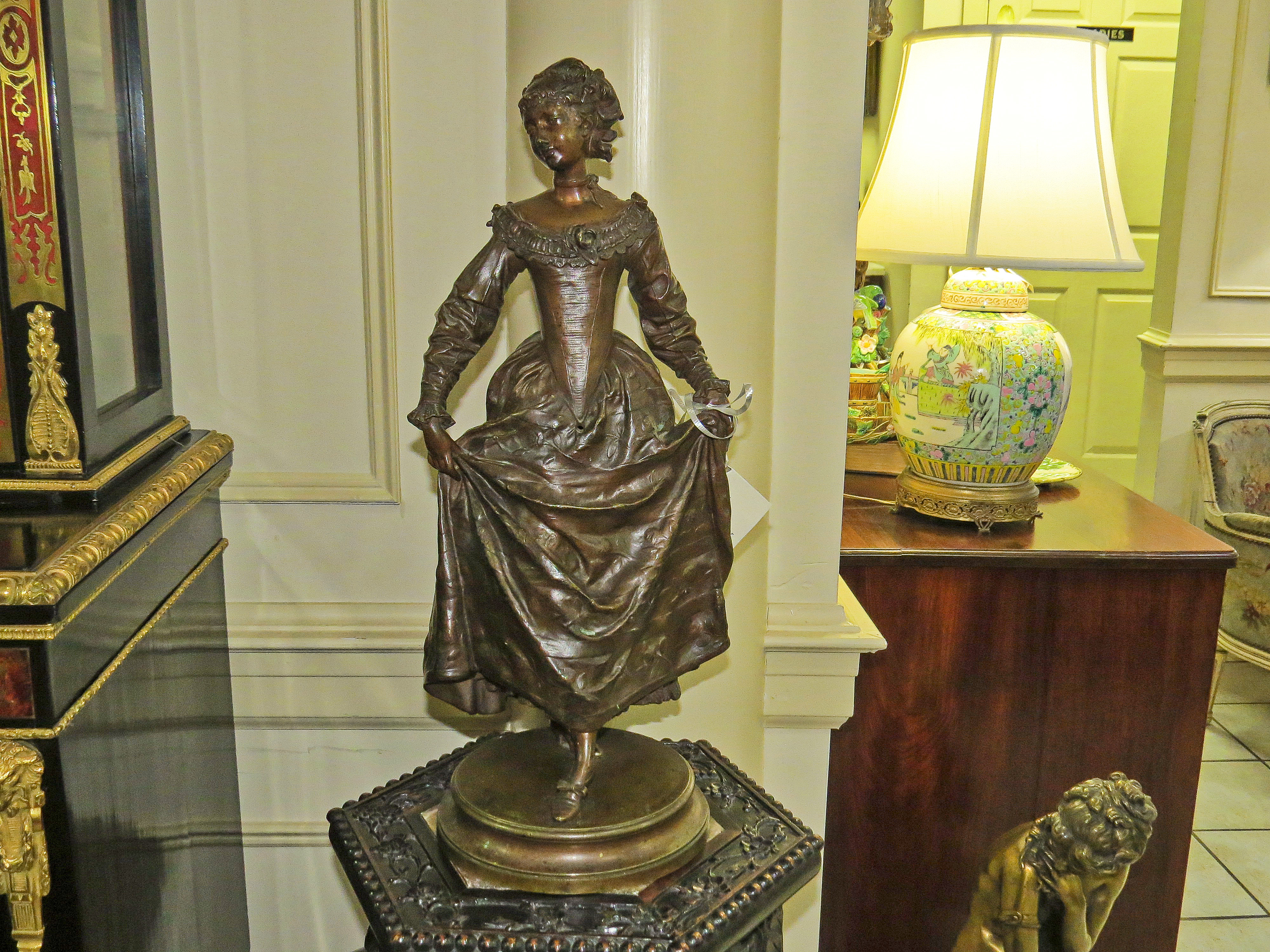 French Bronze Sculpture of a Female Figure in a Gown; Signed Gaudez Hors Concours