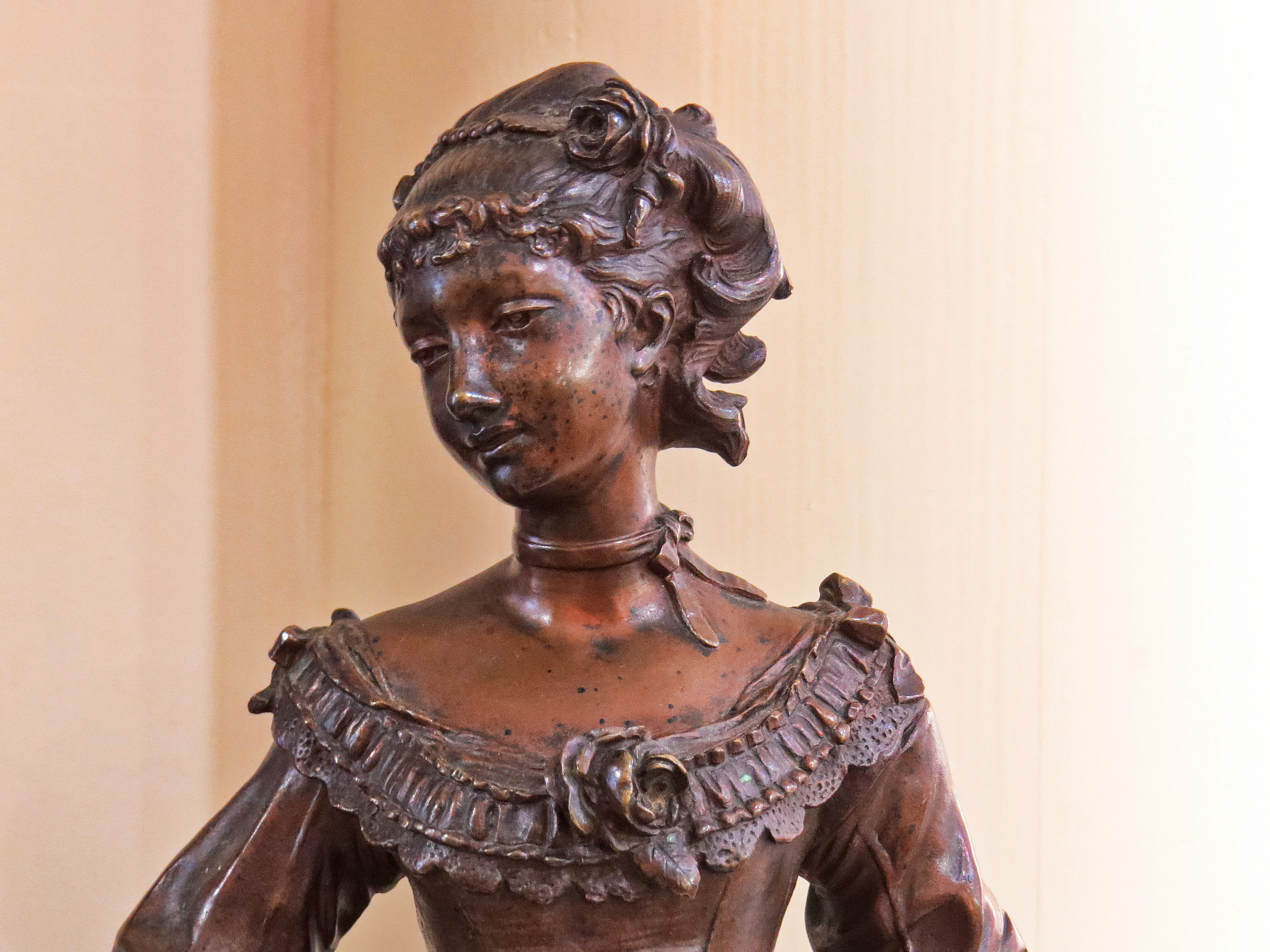 French Bronze Sculpture of a Female Figure in a Gown; Signed Gaudez Hors Concours
